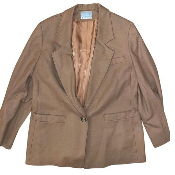 VTG Pendleton Camel Tan 100% Pure Virgin Wool 2 Button Blazer Coat Women's Sz 12 - Picture 1 of 5
